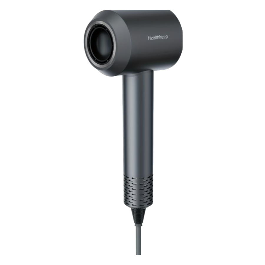 Gentle Co hair dryer in dark grey, side view