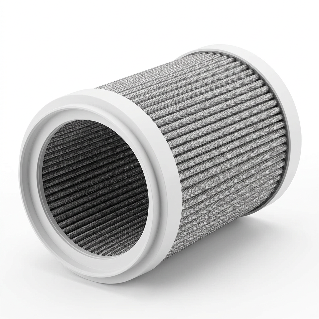Replacement filter lying diagonally with its opening visible