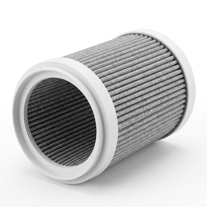 Replacement filter lying diagonally with its opening visible