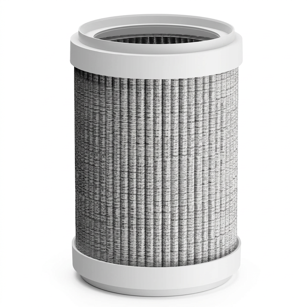 Replacement filter upright on a white background