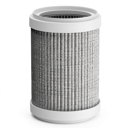 Replacement filter upright on a white background